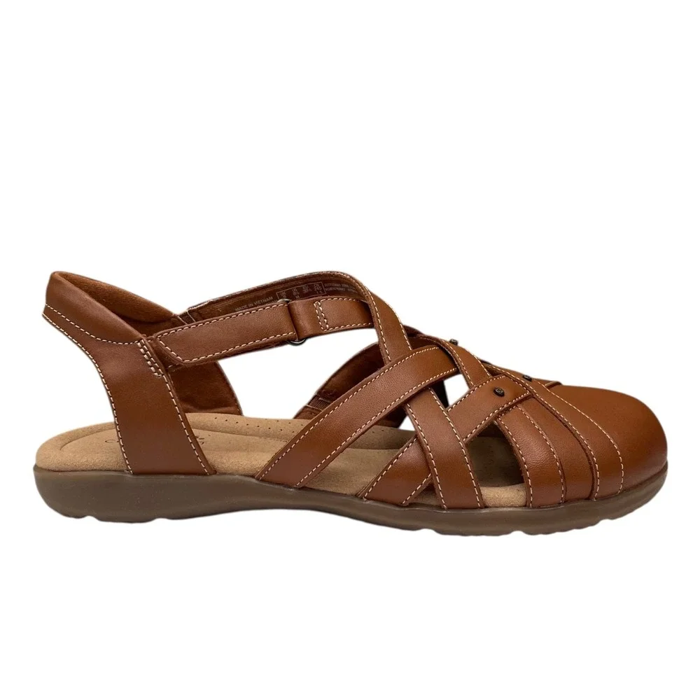 Clarks Elizabelle Sea Womens Leather Fisherman Sandals Size 8.5 Brown Adjustable